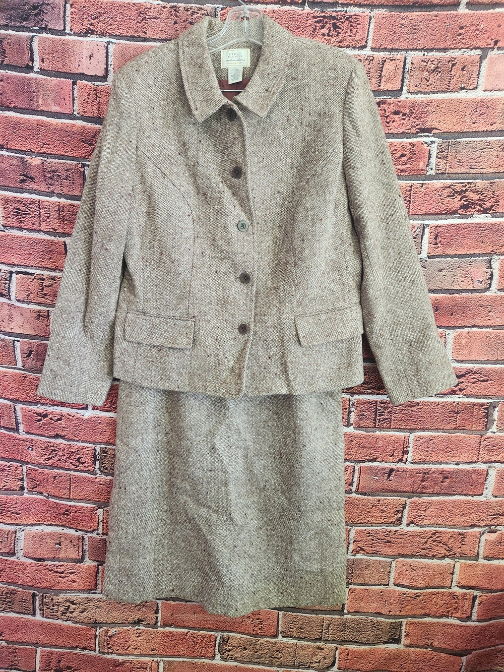 Wool Blend Taupe Skirt Suit - Classic Two-Piece Set